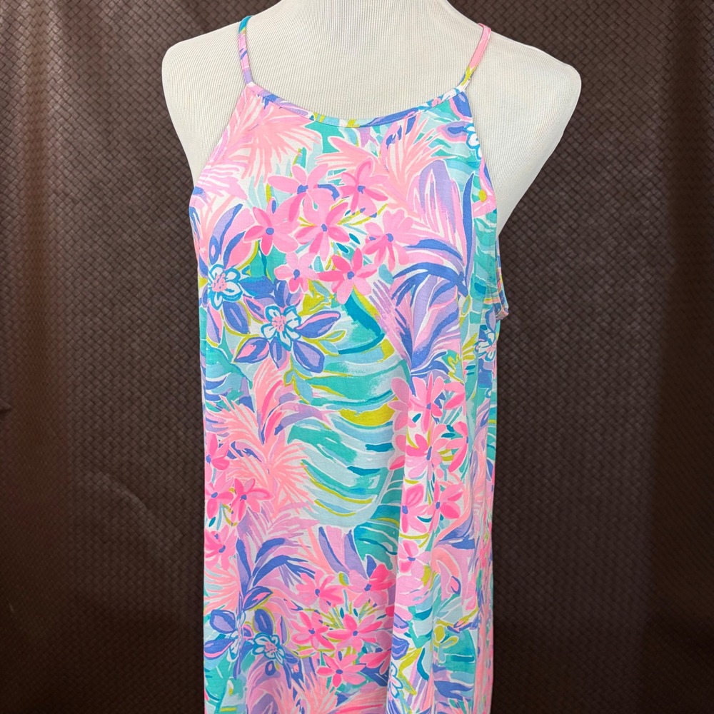 Lilly Pulitzer Margate Halter Shift Dress Pink Blue Floral Tassel 002287‎ Large